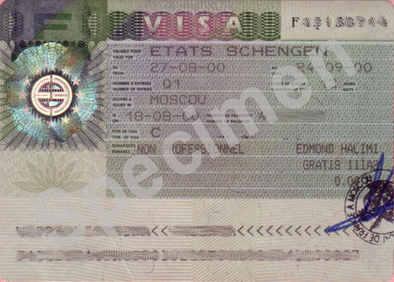Visuel d'un Visa Schengen
