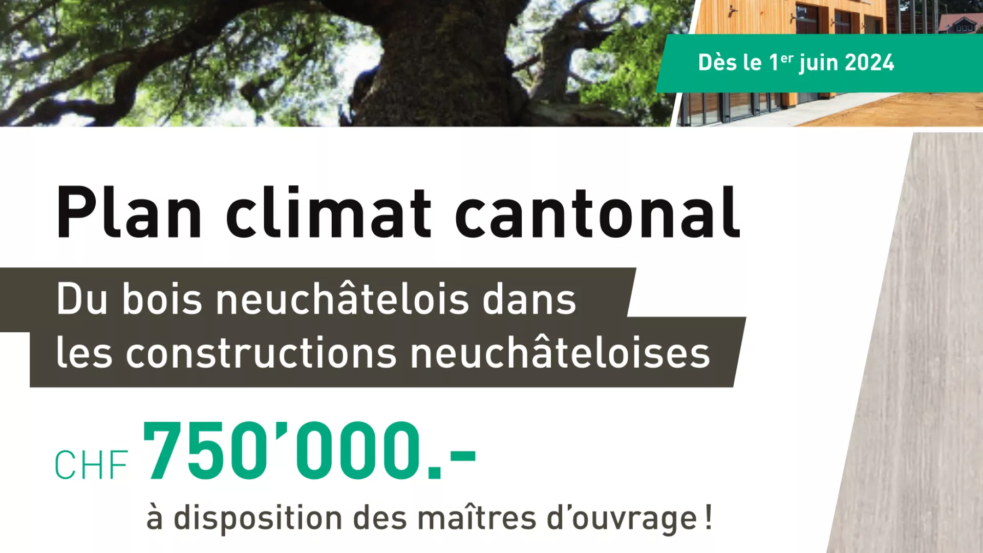 Extrait d'un flyer d'information utilisé à but d'illustration : subventions pour l'utilisation du bois neuchâtelois.