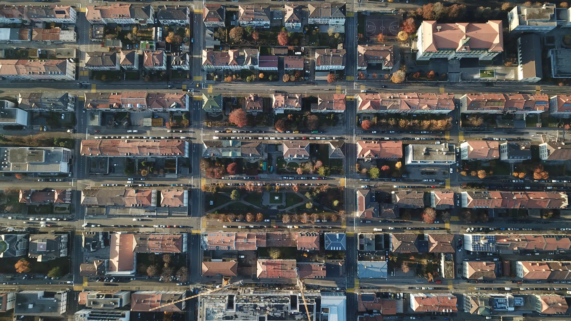 Une vue aérienne du tissu urbain en damier de La Chaux-de-Fonds.