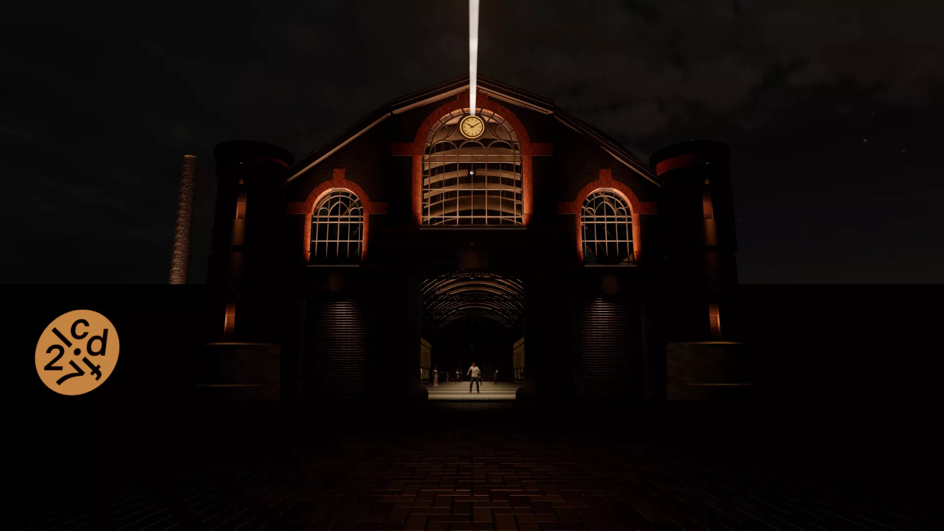 Le bâtiment des Anciens abattoirs est éclairé dans la nuit.