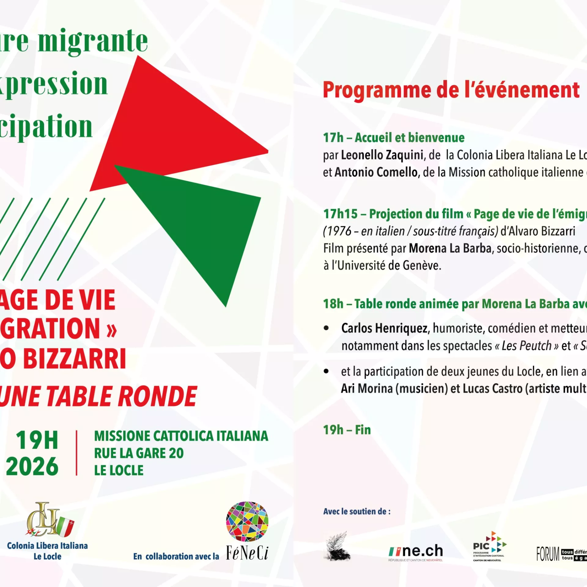 Programme de l'événement "La culture migrante entre expression et participation"